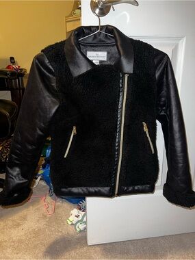 American Widgeon Kids' Black Faux Shearling Moto Jacket
